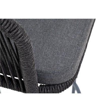 "Марсель" стул барный плетеный из роупа, каркас из стали серый (RAL7022) муар, роуп темно-серый круглый, ткань темно-серая 027