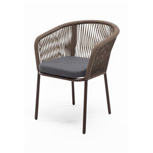 "Марсель" стул плетеный из роупа, каркас алюминий коричневый (RAL8016) муар, роуп коричневый круглый, ткань темно-серая 027