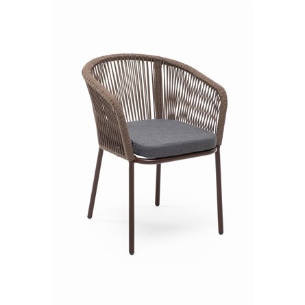 "Марсель" стул плетеный из роупа, каркас алюминий коричневый (RAL8016) муар, роуп коричневый круглый, ткань темно-серая 027