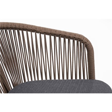 "Марсель" стул плетеный из роупа, каркас алюминий коричневый (RAL8016) муар, роуп коричневый круглый, ткань темно-серая 027