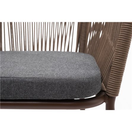 "Марсель" стул плетеный из роупа, каркас алюминий коричневый (RAL8016) муар, роуп коричневый круглый, ткань темно-серая 027