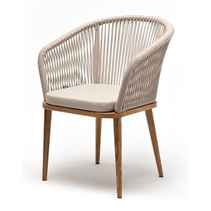 "Марсель" стул плетеный из роупа, основание дуб, роуп бежевый круглый, ткань бежевая 052