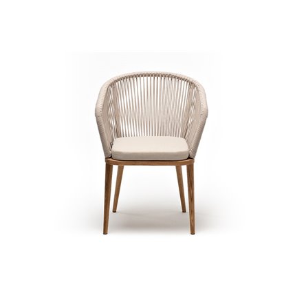 "Марсель" стул плетеный из роупа, основание дуб, роуп бежевый круглый, ткань бежевая 052