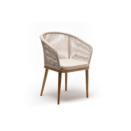 "Марсель" стул плетеный из роупа, основание дуб, роуп бежевый круглый, ткань бежевая 052
