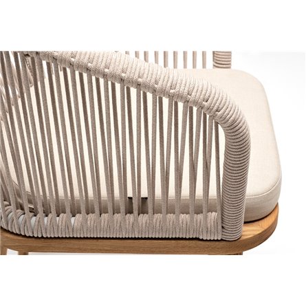 "Марсель" стул плетеный из роупа, основание дуб, роуп бежевый круглый, ткань бежевая 052