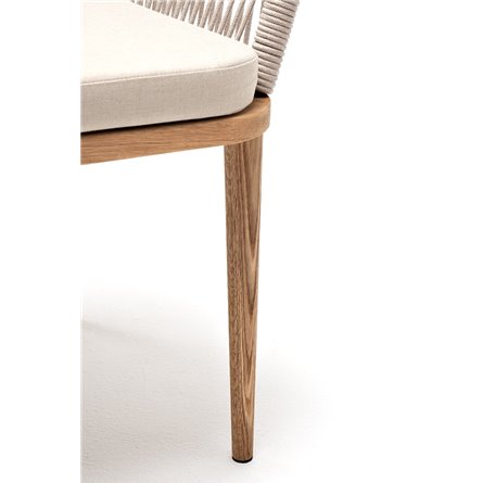 "Марсель" стул плетеный из роупа, основание дуб, роуп бежевый круглый, ткань бежевая 052