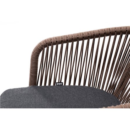 "Марсель" стул плетеный из роупа, основание дуб, роуп коричневый круглый, ткань темно-серая 027