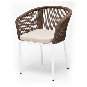 "Марсель" стул плетеный из роупа, каркас алюминий белый муар, роуп светло-серый меланж круглый tex, ткань светло-серая