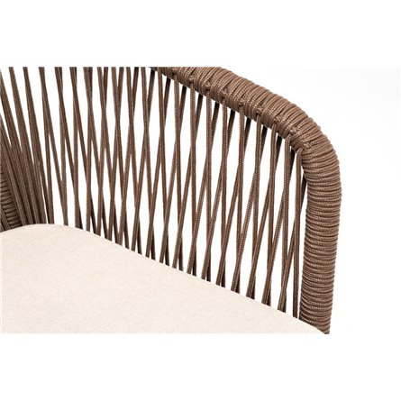 "Марсель" стул плетеный из роупа, каркас алюминий белый муар, роуп коричневый круглый, ткань бежевая 052