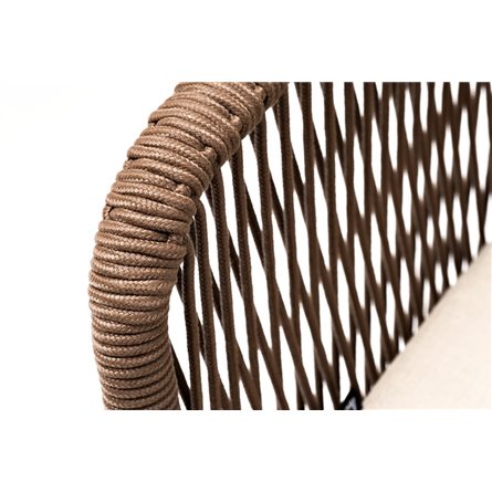 "Марсель" стул плетеный из роупа, каркас алюминий белый муар, роуп коричневый круглый, ткань бежевая 052