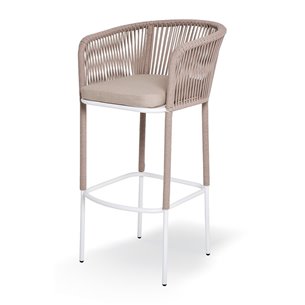 "Марсель" стул барный плетеный из роупа, каркас из стали светло-серый (RAL7035) муар, роуп светло-серый круглый, ткань светло-се
