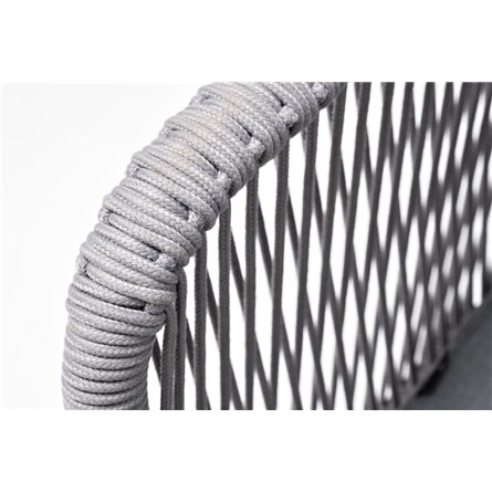 "Марсель" стул плетеный из роупа, каркас алюминий белый муар, роуп светло-серый круглый, ткань светло-серая