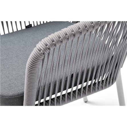 "Марсель" стул плетеный из роупа, каркас алюминий белый муар, роуп светло-серый круглый, ткань светло-серая