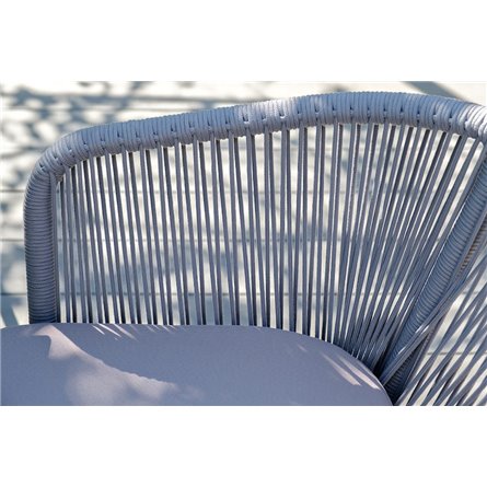 "Марсель" стул плетеный из роупа, каркас алюминий белый муар, роуп светло-серый круглый, ткань светло-серая