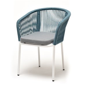 "Марсель" стул плетеный из роупа, каркас алюминий светло-серый (RAL7035) муар, роуп бирюзовый круглый, ткань светло-серая