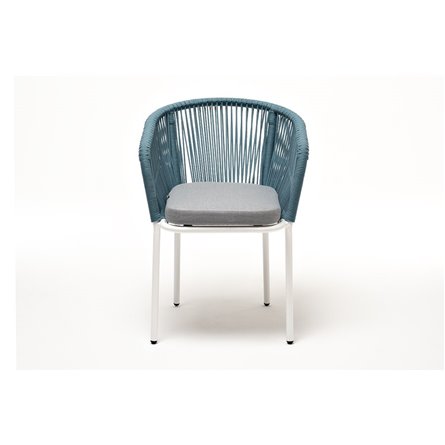 "Марсель" стул плетеный из роупа, каркас алюминий светло-серый (RAL7035) муар, роуп бирюзовый круглый, ткань светло-серая