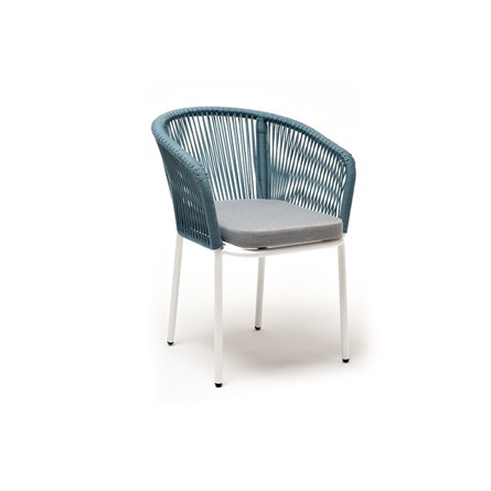 "Марсель" стул плетеный из роупа, каркас алюминий светло-серый (RAL7035) муар, роуп бирюзовый круглый, ткань светло-серая