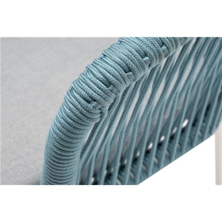 "Марсель" стул плетеный из роупа, каркас алюминий светло-серый (RAL7035) муар, роуп бирюзовый круглый, ткань светло-серая