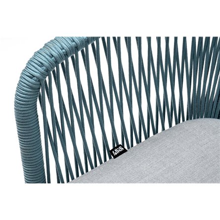 "Марсель" стул плетеный из роупа, каркас алюминий светло-серый (RAL7035) муар, роуп бирюзовый круглый, ткань светло-серая