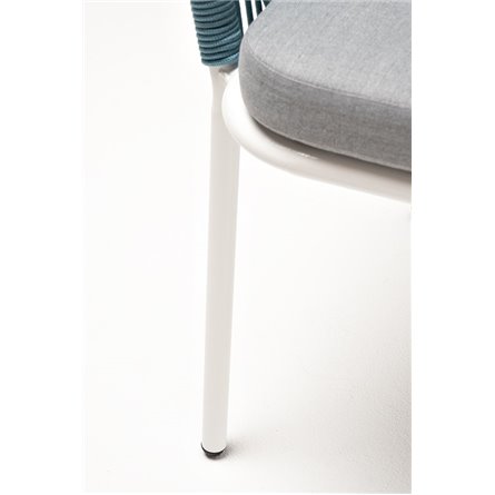 "Марсель" стул плетеный из роупа, каркас алюминий светло-серый (RAL7035) муар, роуп бирюзовый круглый, ткань светло-серая