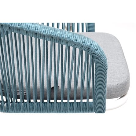 "Марсель" стул плетеный из роупа, каркас алюминий светло-серый (RAL7035) муар, роуп бирюзовый круглый, ткань светло-серая