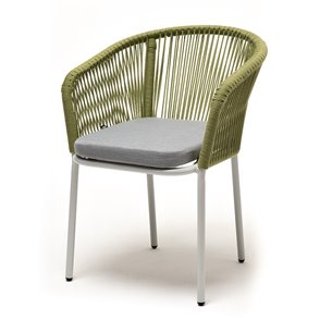 "Марсель" стул плетеный из роупа, каркас алюминий светло-серый (RAL7035) шагрень, роуп салатовый меланж круглый, ткань светло-се