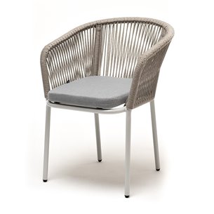"Марсель" стул плетеный из роупа, каркас алюминий светло-серый (RAL7035) муар, роуп серый меланж круглый, ткань светло-серая