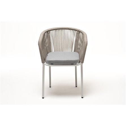 "Марсель" стул плетеный из роупа, каркас алюминий светло-серый (RAL7035) муар, роуп серый меланж круглый, ткань светло-серая