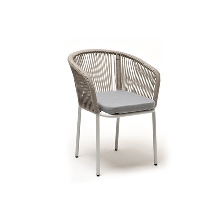 "Марсель" стул плетеный из роупа, каркас алюминий светло-серый (RAL7035) муар, роуп серый меланж круглый, ткань светло-серая