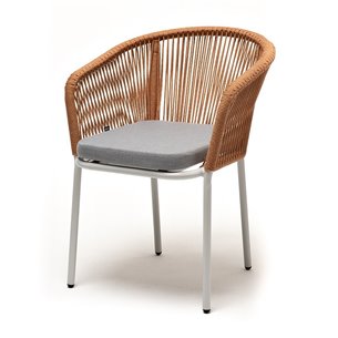 "Марсель" стул плетеный из роупа, каркас алюминий светло-серый (RAL7035) муар, роуп оранжевый меланж круглый, ткань светло-серая