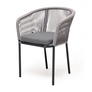"Марсель" стул плетеный из роупа, каркас алюминий темно-серый (RAL7024) муар, роуп светло-серый круглый, ткань светло-серая
