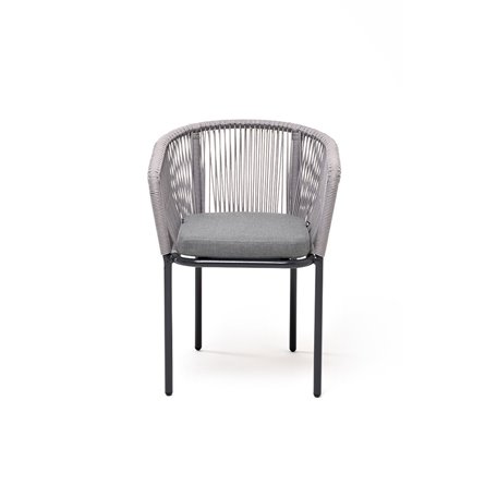 "Марсель" стул плетеный из роупа, каркас алюминий темно-серый (RAL7024) муар, роуп светло-серый круглый, ткань светло-серая
