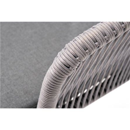 "Марсель" стул плетеный из роупа, каркас алюминий темно-серый (RAL7024) муар, роуп светло-серый круглый, ткань светло-серая