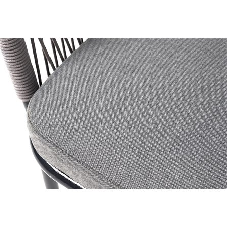 "Марсель" стул плетеный из роупа, каркас алюминий темно-серый (RAL7024) муар, роуп светло-серый круглый, ткань светло-серая