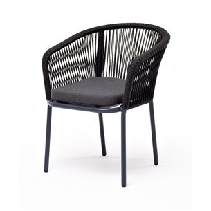 "Марсель" стул плетеный из роупа, каркас алюминий темно-серый (RAL7024) муар, роуп темно-серый круглый, ткань темно-серая 027