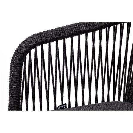 "Марсель" стул плетеный из роупа, каркас алюминий темно-серый (RAL7024) муар, роуп темно-серый круглый, ткань темно-серая 027