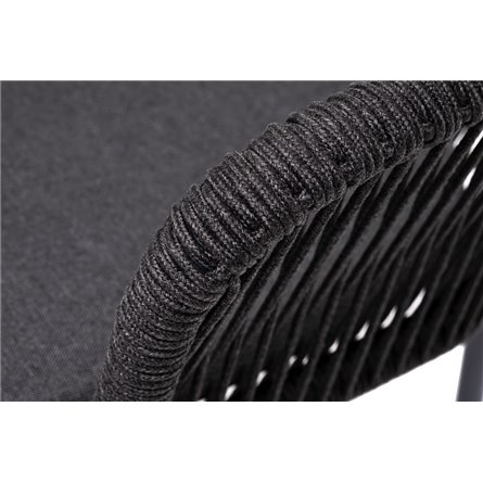 "Марсель" стул плетеный из роупа, каркас алюминий темно-серый (RAL7024) муар, роуп темно-серый круглый, ткань темно-серая 027