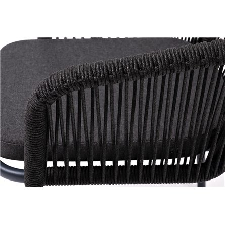 "Марсель" стул плетеный из роупа, каркас алюминий темно-серый (RAL7024) муар, роуп темно-серый круглый, ткань темно-серая 027