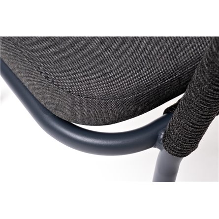 "Марсель" стул плетеный из роупа, каркас алюминий темно-серый (RAL7024) муар, роуп темно-серый круглый, ткань темно-серая 027