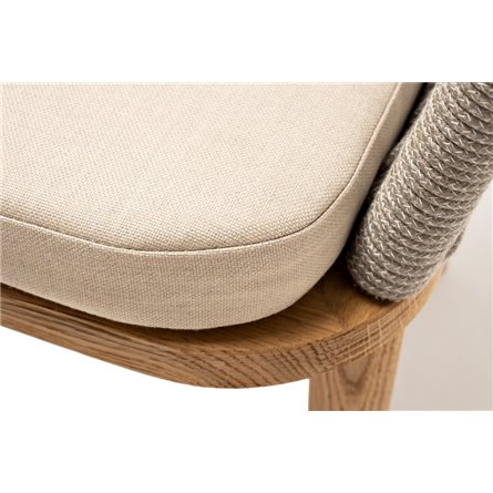 "Марсель" стул плетеный из роупа, основание дуб, роуп серый меланж круглый, ткань бежевая 052