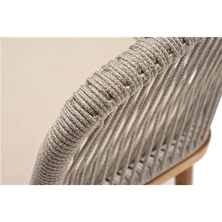 "Марсель" стул плетеный из роупа, основание дуб, роуп серый меланж круглый, ткань бежевая 052
