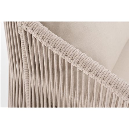 "Милан" диван 2-местный плетеный из роупа, каркас алюминий белый муар, роуп бежевый круглый, ткань бежевая 035