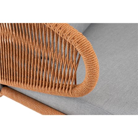 "Милан" диван 2-местный плетеный из роупа, каркас алюминий светло-серый (RAL7035) муар, роуп оранжевый меланж круглый, ткань све