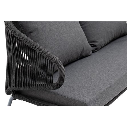 "Милан" диван 2-местный плетеный из роупа, каркас алюминий темно-серый (RAL7024) муар, роуп темно-серый круглый, ткань темно-сер