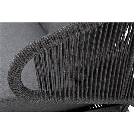 "Милан" диван 2-местный плетеный из роупа, каркас алюминий темно-серый (RAL7024) муар, роуп темно-серый круглый, ткань темно-сер