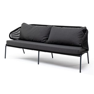 "Милан" диван 3-местный плетеный из роупа, каркас алюминий темно-серый (RAL7024) муар, роуп темно-серый круглый, ткань темно-сер