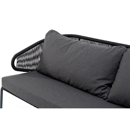 "Милан" диван 3-местный плетеный из роупа, каркас алюминий темно-серый (RAL7024) муар, роуп темно-серый круглый, ткань темно-сер