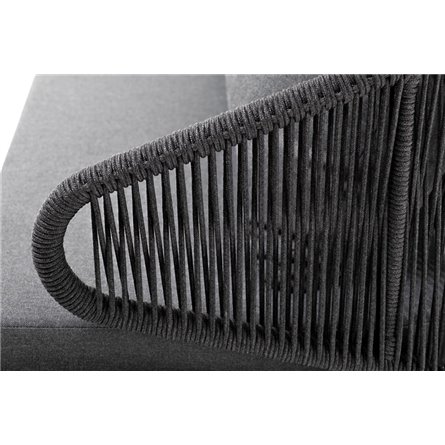 "Милан" диван 3-местный плетеный из роупа, каркас алюминий темно-серый (RAL7024) муар, роуп темно-серый круглый, ткань темно-сер