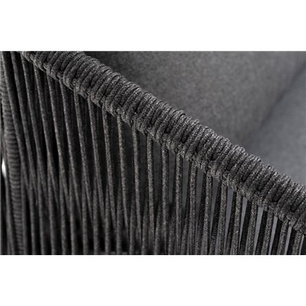 "Милан" диван 3-местный плетеный из роупа, каркас алюминий темно-серый (RAL7024) муар, роуп темно-серый круглый, ткань темно-сер