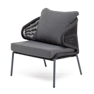 "Милан" кресло плетеное из роупа, каркас алюминий темно-серый (RAL7024) муар, роуп темно-серый круглый, ткань темно-серая 027